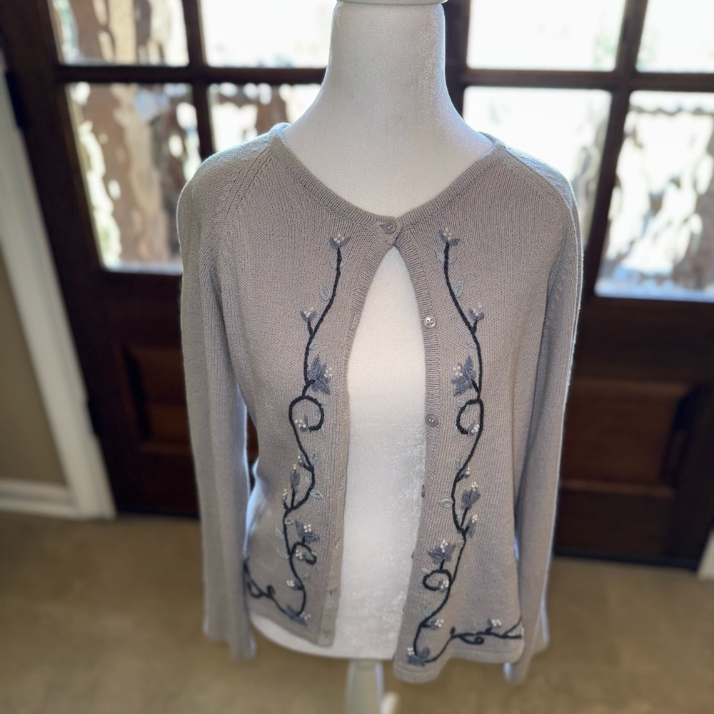 Vintage Eddie Bauer Cottage Grove Cardigan Embroidered Womens XS Cottagecore